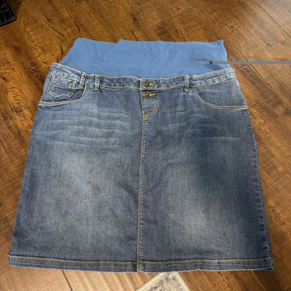 Ramilee Maternity Blue Denim Jean Skirt Panel 19” Long w/Back Pockets And Bow XL
